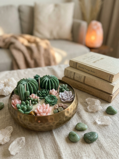 Botanical Succulent Garden Candle – Handmade Decorative Bowl Candle