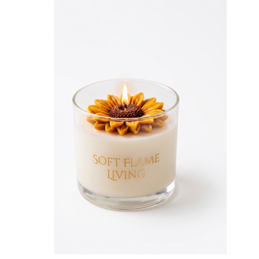 Golden Sunflower Candle – Handmade Cozy Floral Glass Candle