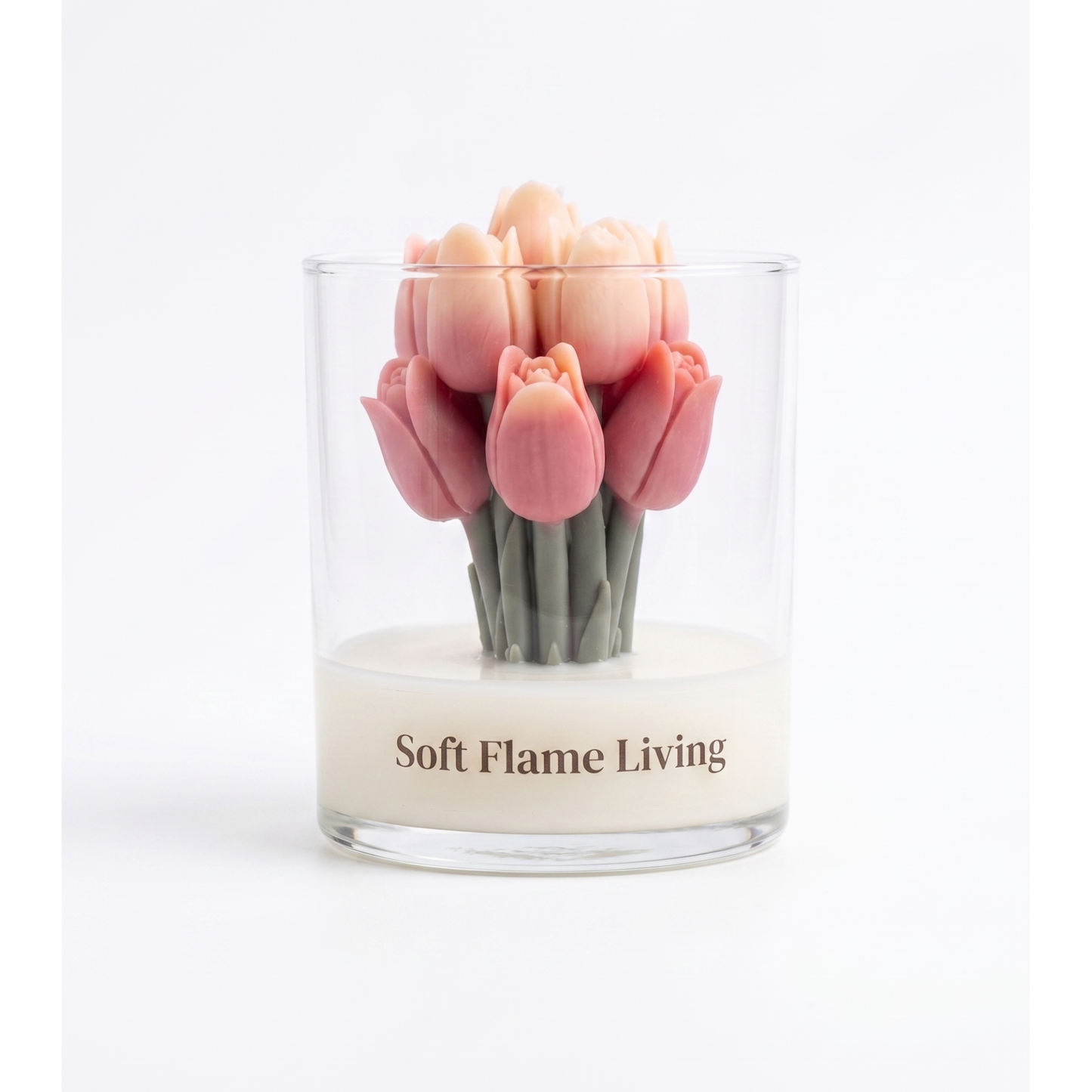 Tulip Bloom Glass Candle – Handmade Floral Soy Candle
