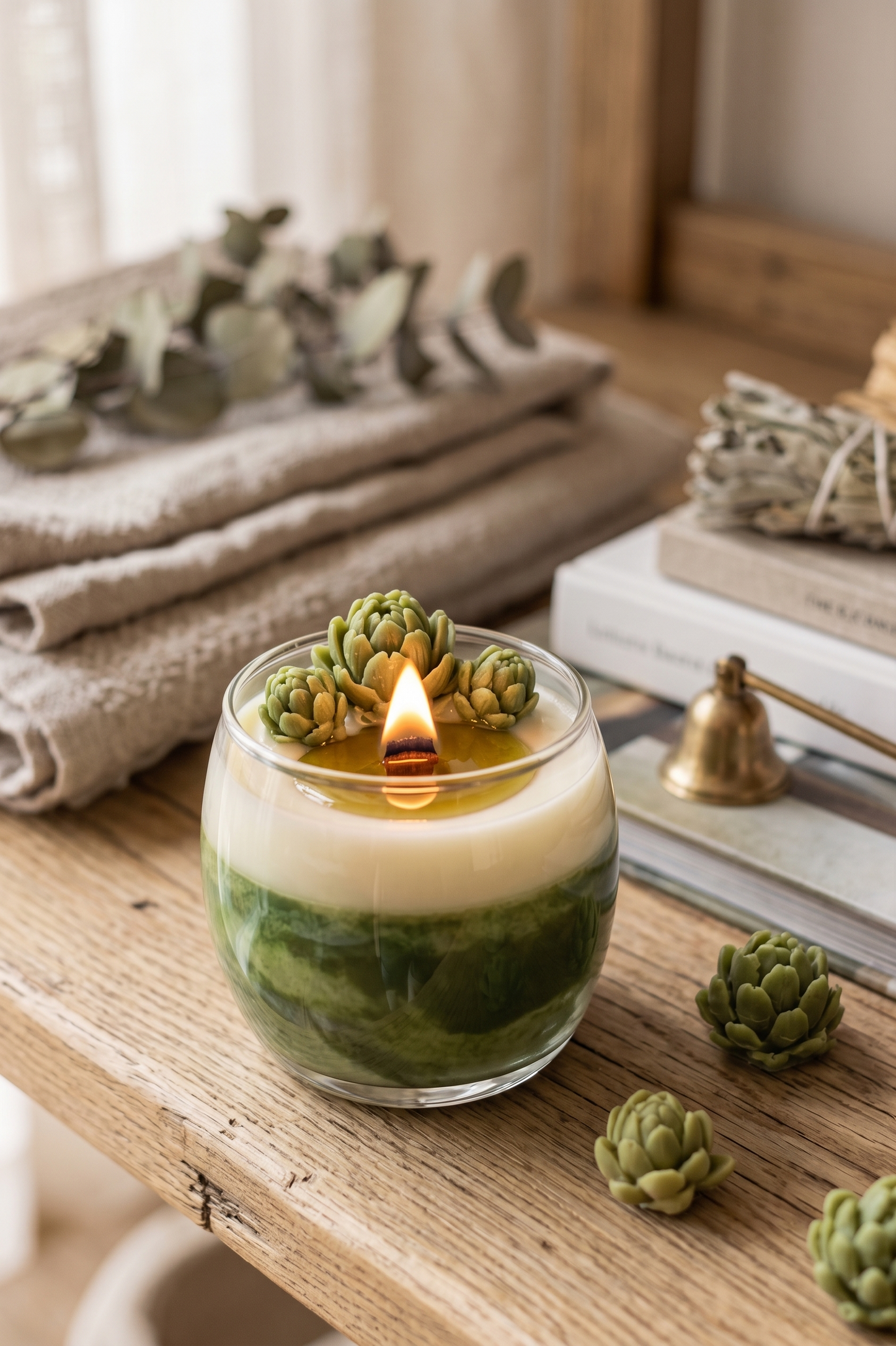 Succulent Garden Candle – Handmade Botanical Glass Candle