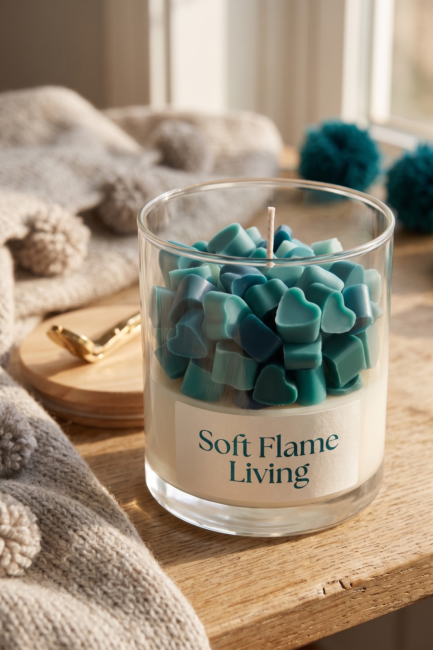 Aqua Heart Cluster Candle – Handmade Modern Glass Candle